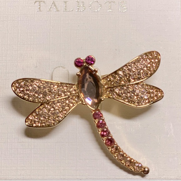 Talbots Jewelry - Talbots Vintage Dragonfly Brooch Goldtone & Pink Dragon Fly